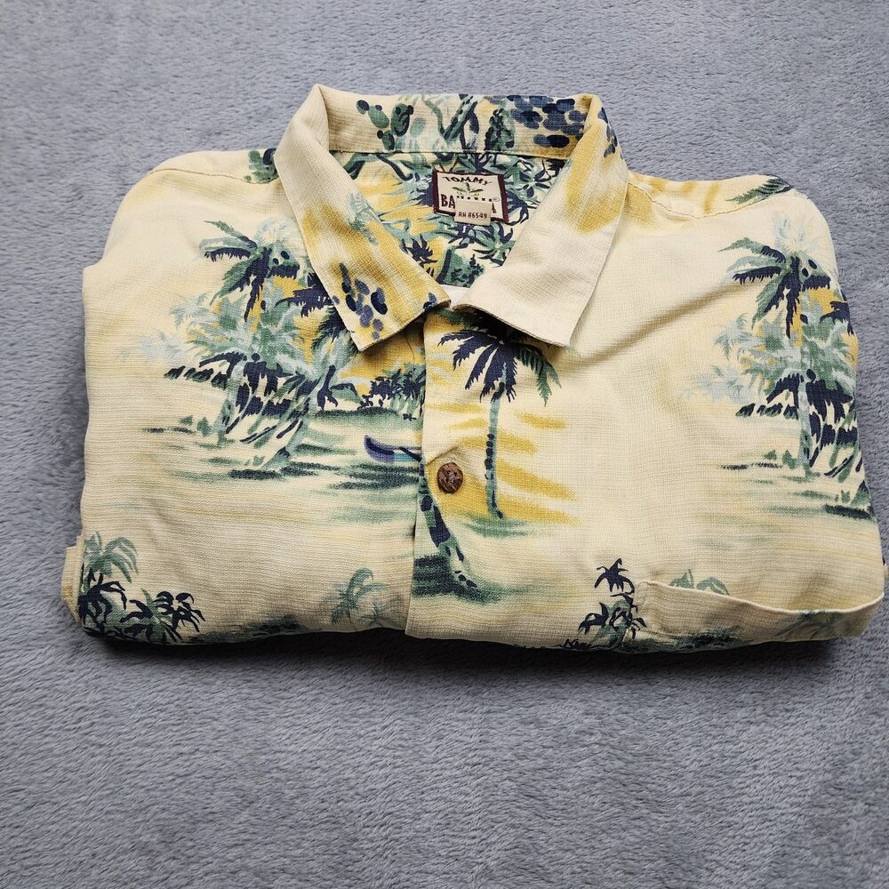 Tommy Bahama Mens XXL Silk Shirt Palm Tree Island Print Button Up Tropical